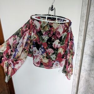 Express Floral Blouse with Gold Accents
